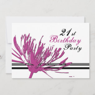 Pink Flower 21st Birthday Party Invitation Cards
