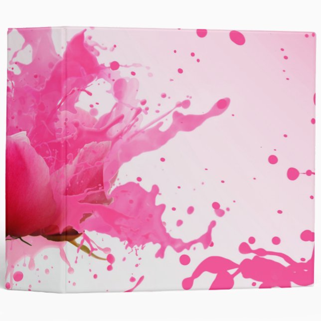 Pink Flower Abstract Paint Splatter 3 Ring Binder (Front/Spine)