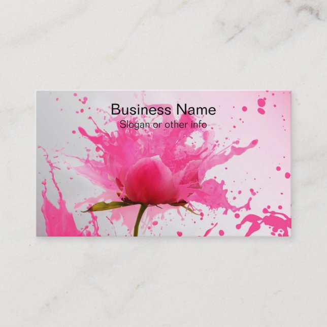 Pink Flower Abstract Paint Splatter Business Card (Front)