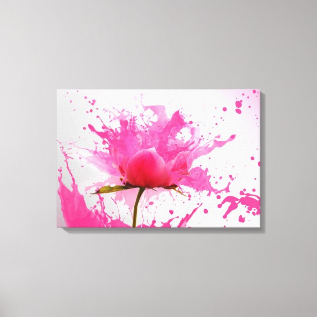 Pink Flower Abstract Paint Splatter Canvas Print (Front)