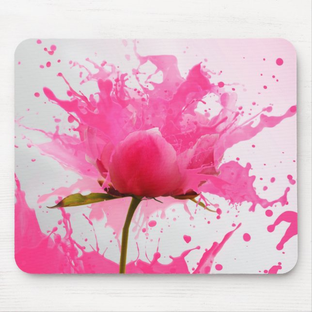 Pink Flower Abstract Paint Splatter Mouse Pad (Front)