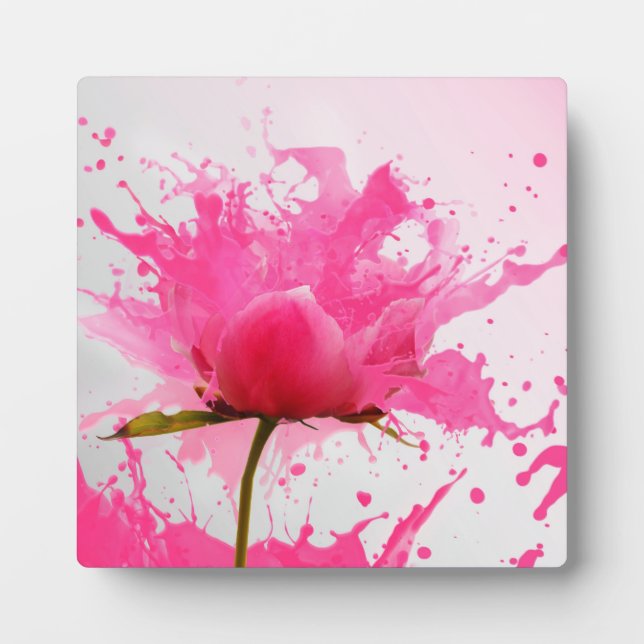 Pink Flower Abstract Paint Splatter Plaque (Front)