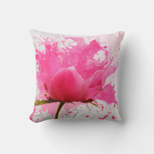 Pink Flower Abstract Paint Splatter Throw Pillow