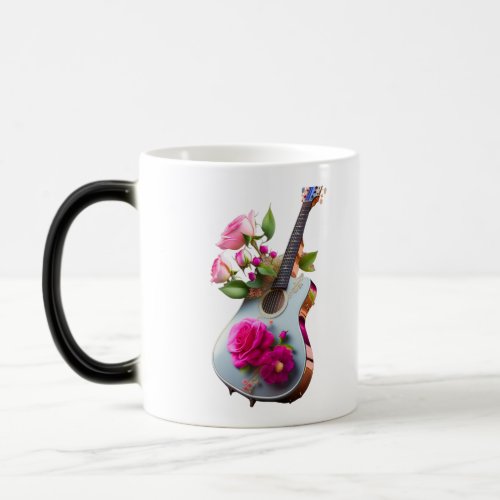 Pink Flower Adorned Guitar Magic Mug