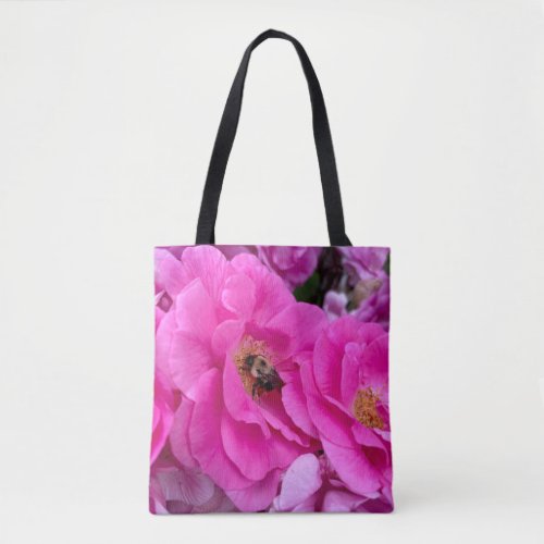 Pink Flower and a Bee Tote Bag