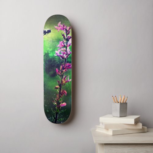 Pink Flower and Bee Against the World Skateboard