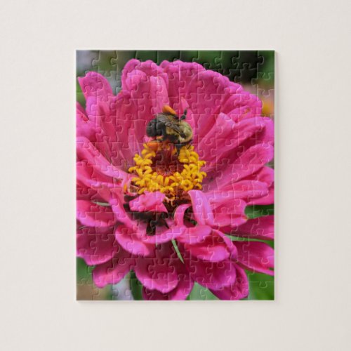 Pink flower and Bumble bee Jigsaw Puzzle