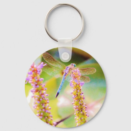 pink  flower and dragon fly keychain