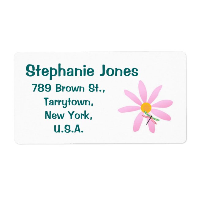 Pink Flower and Dragonfly-Sticky Label (Front)