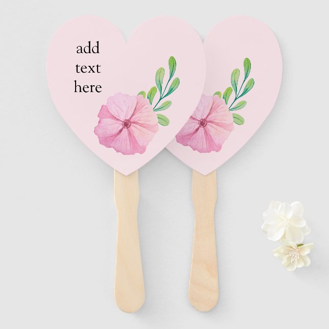 Pink Flower and Green Leaves Hand Fan (Front and Back)