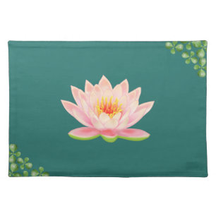 Pink Flower and Green Succulent Leaves Cloth Placemat