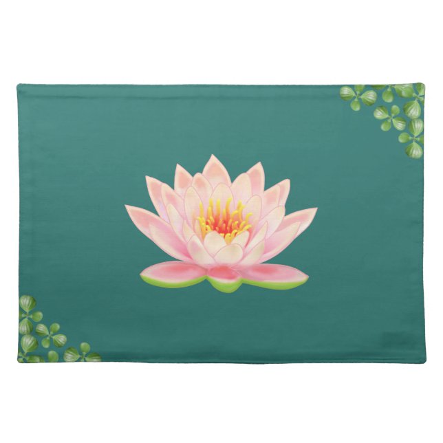 Pink Flower and Green Succulent Leaves Cloth Placemat (Front)