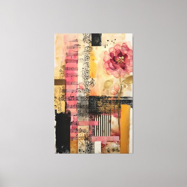 Pink Flower And Music Notes Canvas Print (Front)