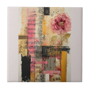 Pink Flower And Music Notes Ceramic Tile