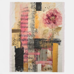 Pink Flower And Music Notes Fleece Blanket