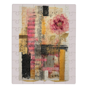 Pink Flower And Music Notes Jigsaw Puzzle