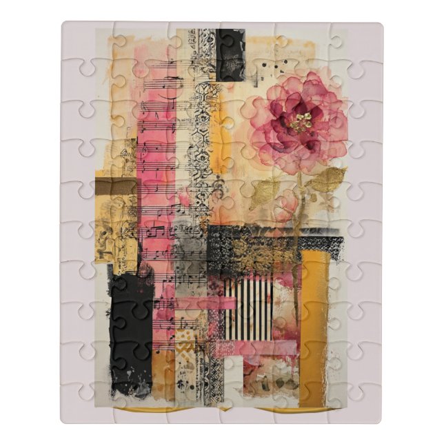 Pink Flower And Music Notes Jigsaw Puzzle (Puzzle Vertical)