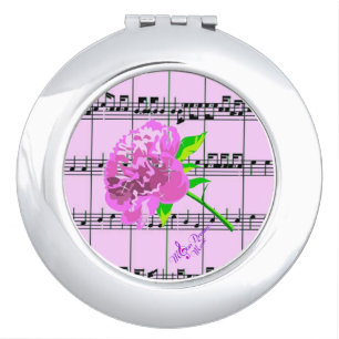 Pink Flower and Music Round Compact Mirror