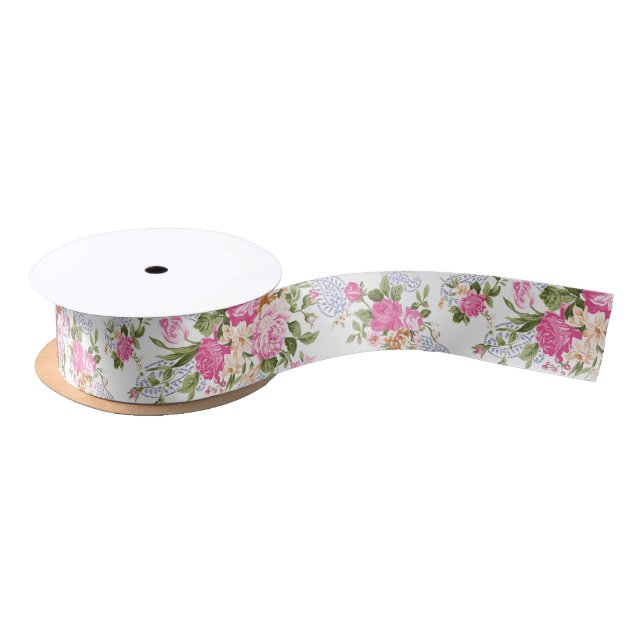 Pink Flower Arrangement Satin Ribbon (Spool)