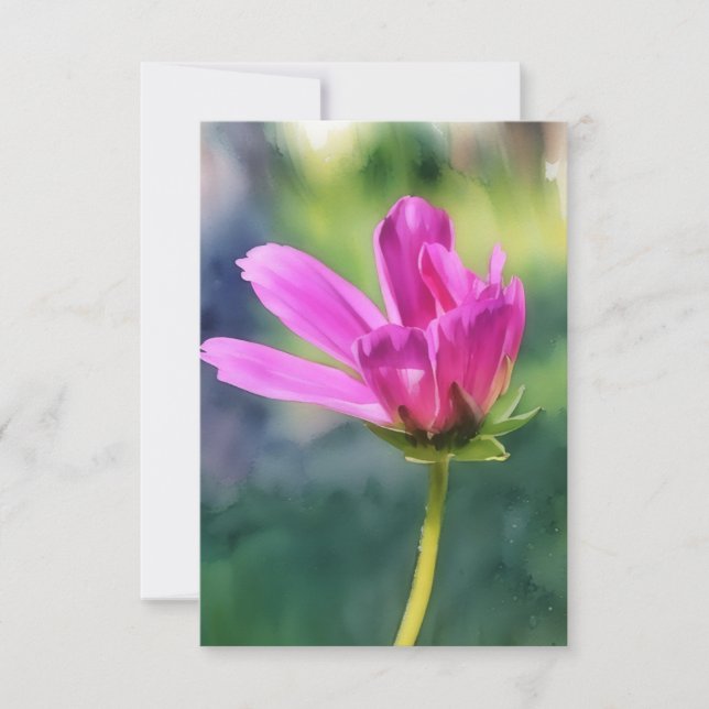 Pink Flower Art Flat Note Card (Front)