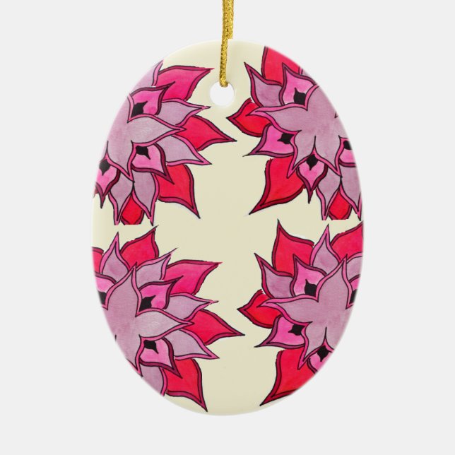 Pink flower art floral pattern ceramic ornament (Front)