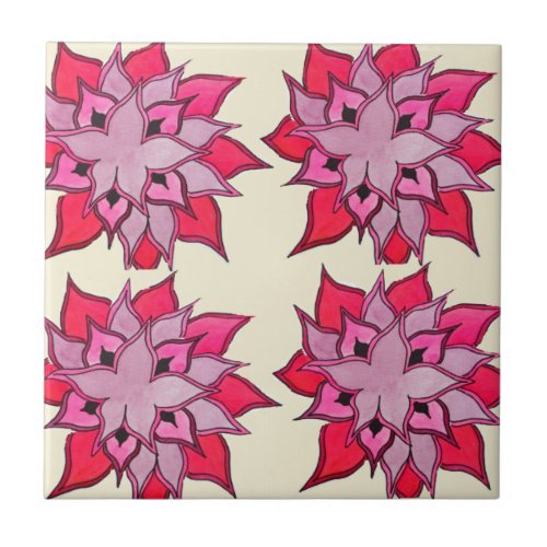 Pink flower art floral pattern ceramic tile