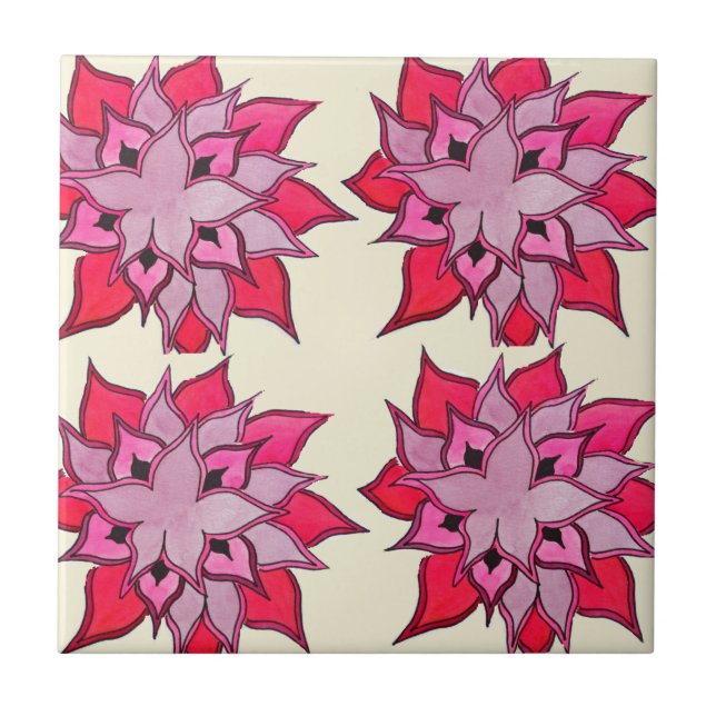 Pink flower art floral pattern ceramic tile (Front)