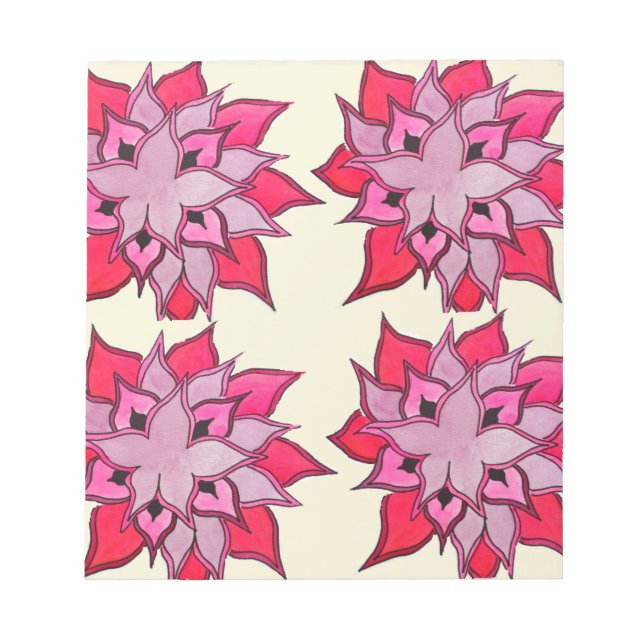 Pink flower art floral pattern notepad (Front)