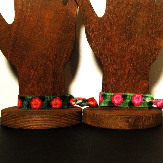 Pink Flower Artisan Crochet Print Stretch Bracelet Elastic Hair Tie (Creator Uploaded)