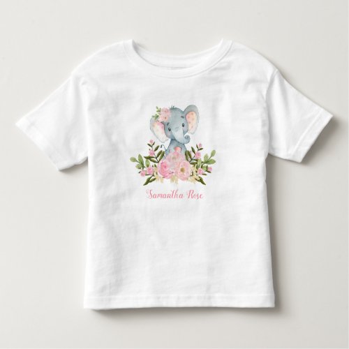 Pink Flower Baby Elephant Birthday Toddler T_Shirt