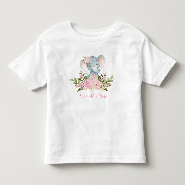 Pink Flower Baby Elephant Birthday Toddler T-Shirt (Front)
