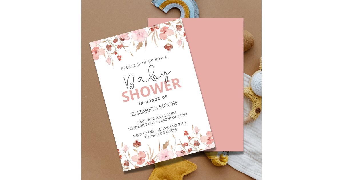 Pink Flower Baby Shower Invitation Zazzle