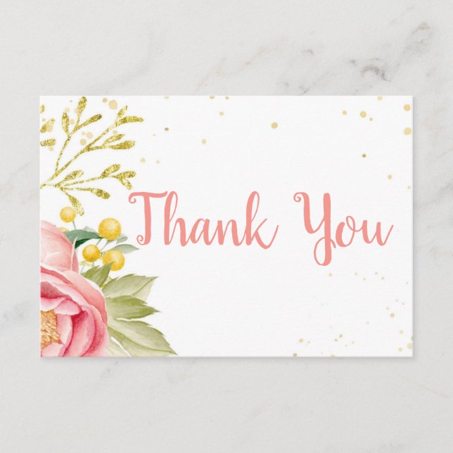 Pink Flower Baby Shower Thank you card (Front)