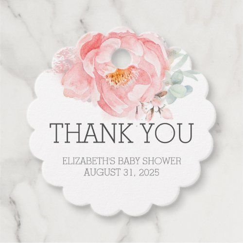 Pink Flower Baby Shower Thank You Favor Tags