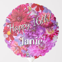 Pink Flower Balloon 16th Birthday