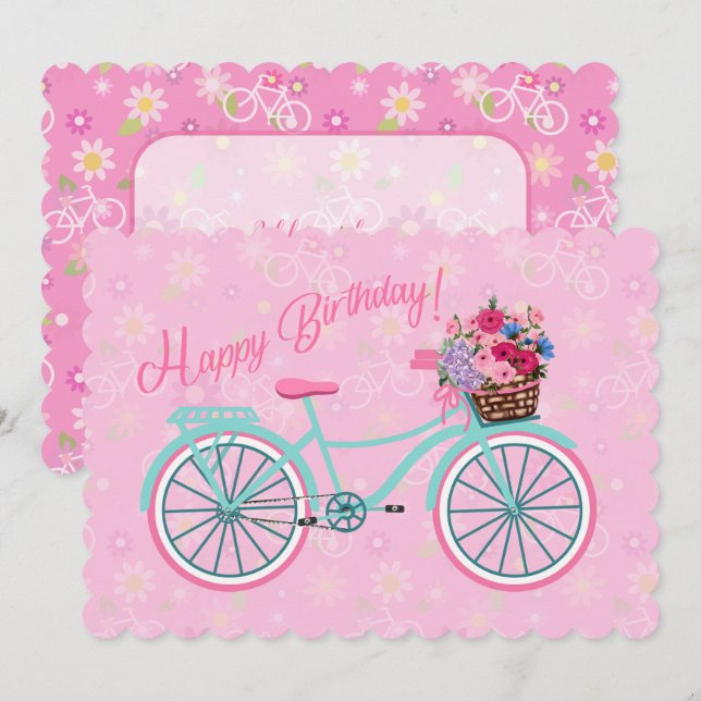 Pink Flower Basket on Bicycle Birthday (Front/Back)