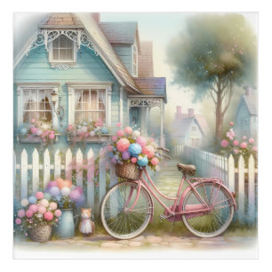 Pink Flower Bike at Blue Cottage Gate Acrylic Print