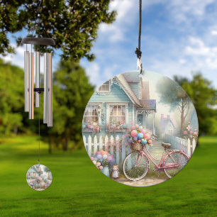 Pink Flower Bike at Blue Cottage Gate Wind Chime
