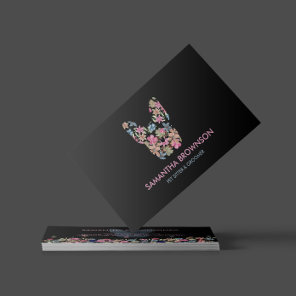 Pink Flower Black French BullDog Business Card
