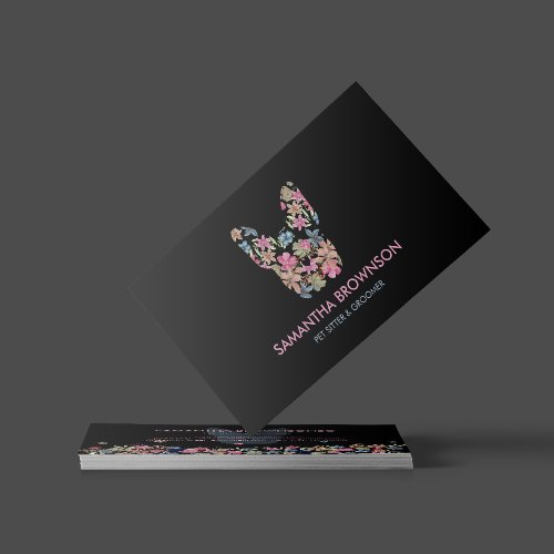 Pink Flower Black French BullDog Business Card