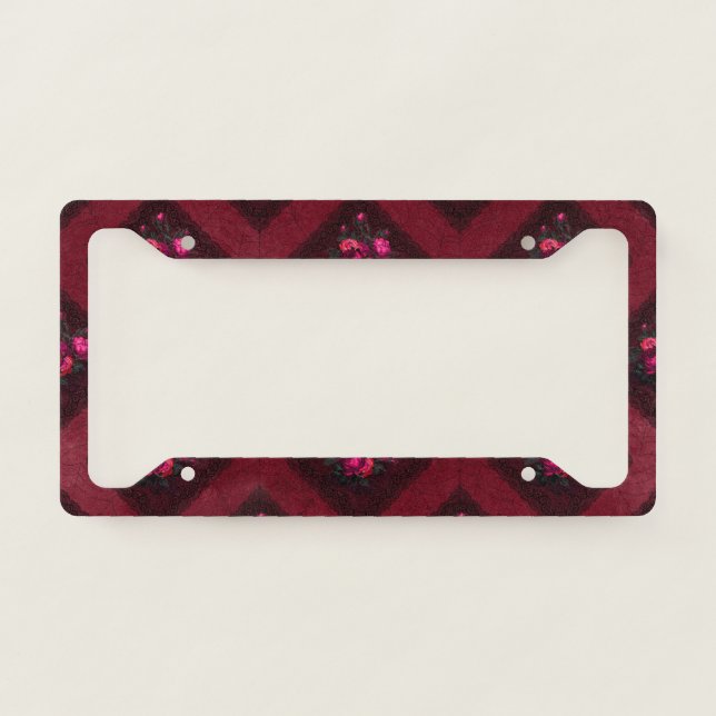 Pink Flower Black Spiderweb Romantic Goth Burgundi License Plate Frame (Front)