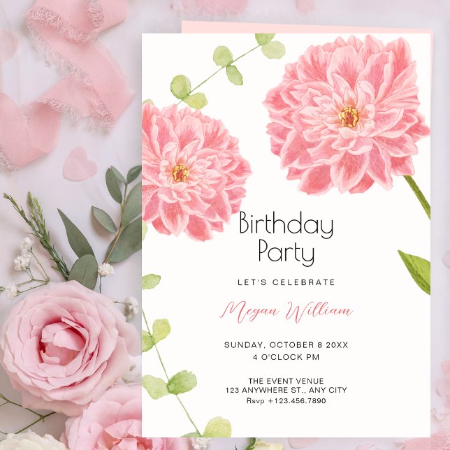 Pink flower bloom birthday invitation (Creator Uploaded)