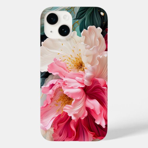 Pink flower blooms and leaves Case_Mate iPhone 14 case