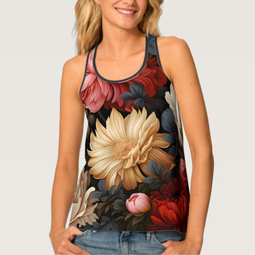 Pink flower blooms and leaves tank top