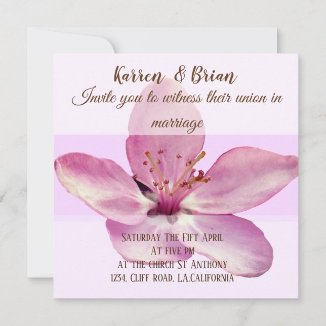 Pink Flower Blossom Custom  Wedding Invitation (Front)
