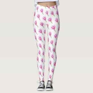 Pink Flower Blossom Drawing leggings