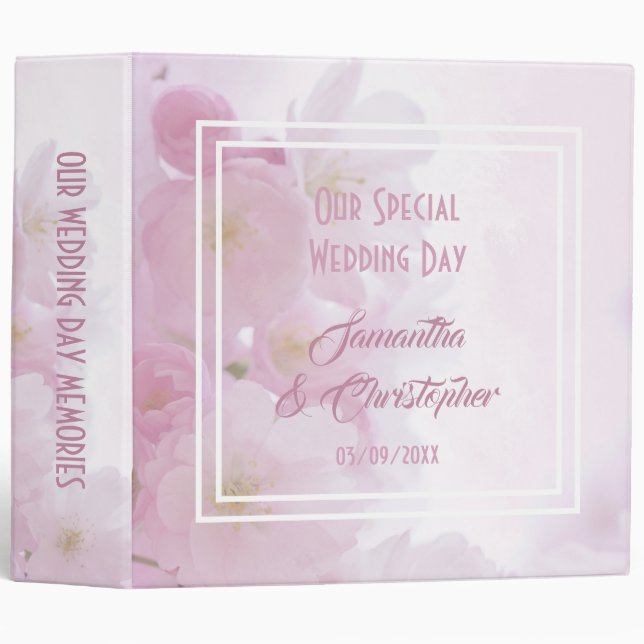 Pink flower blossom wedding 3 ring binder (Front/Spine)