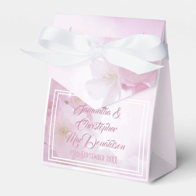Pink flower blossom wedding favor boxes (Front Side)