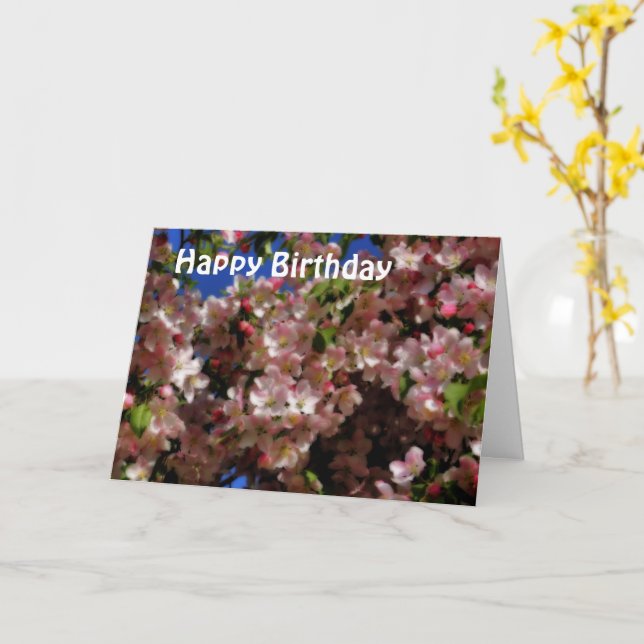Pink Flower Blossoms Birthday Card (Yellow Flower)