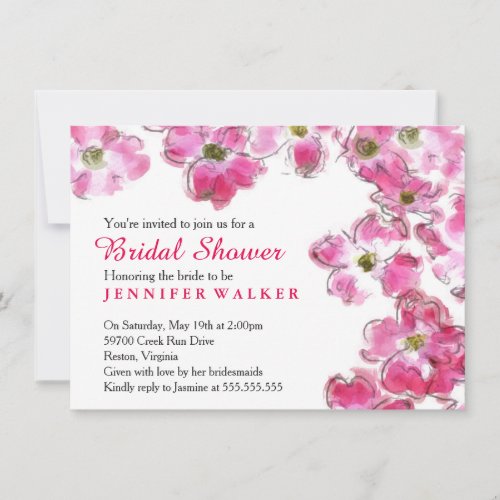 Pink Flower Blossoms Bridal Wedding Shower Party Invitation